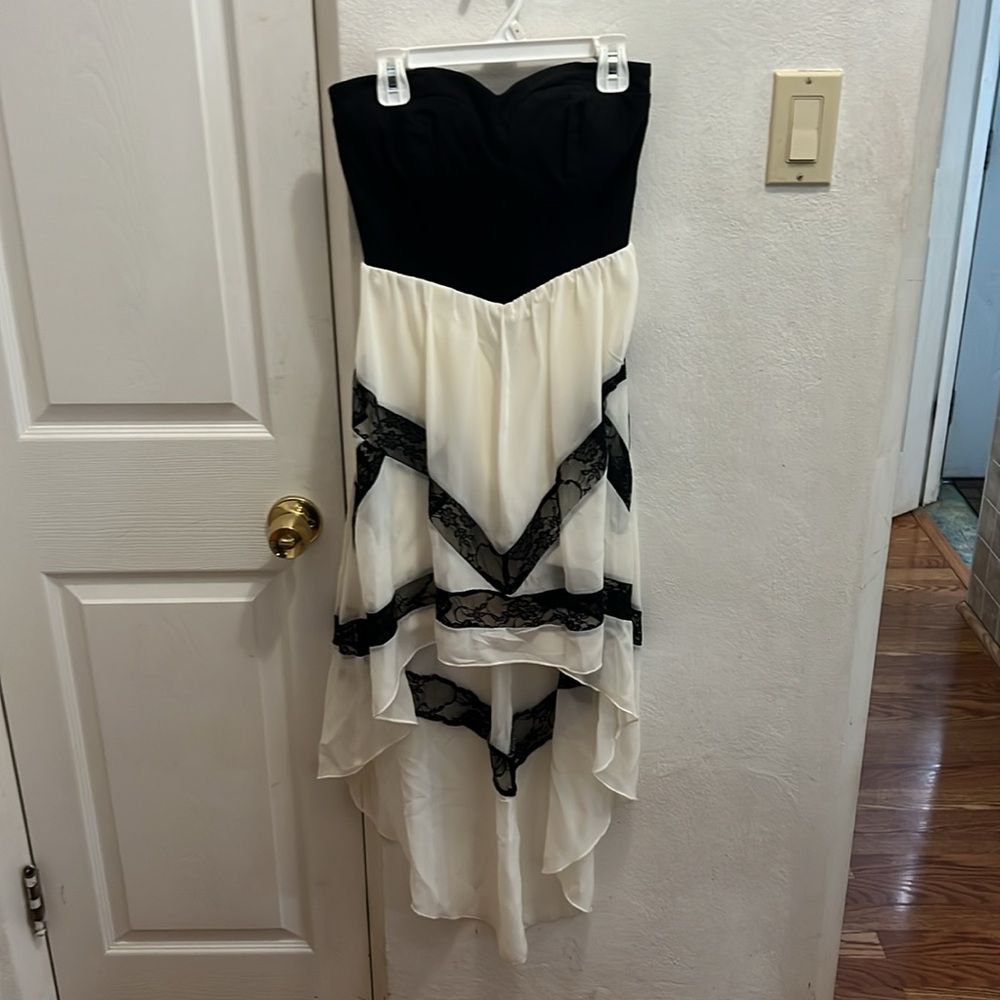 Black and white strapless prom dress, worn once.